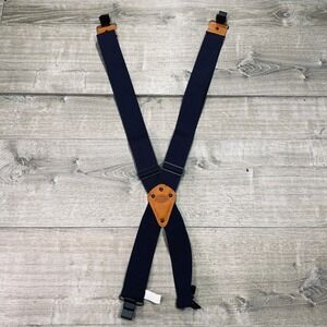 Dickies Navy Blue Adjustable Work Suspenders with Leather Patch and Metal Clips